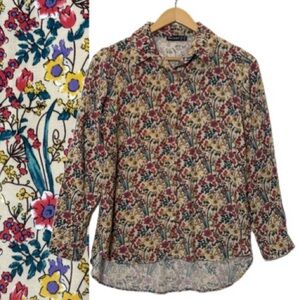 Big Dart Floral Print Long Sleeve Button Down Shirt Womens Size M High Lwo Hem